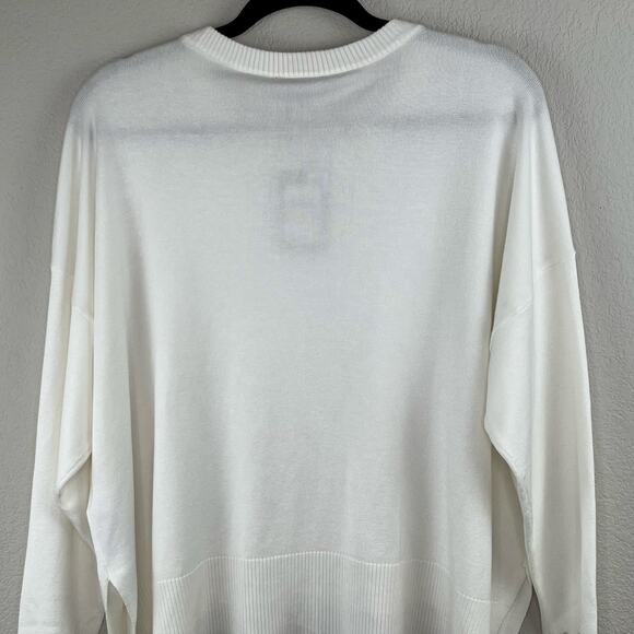 DKNY White Crewneck Stud Trim Split Hem Oversized Long Sleeve Sweater XL NWT - Picture 10 of 14